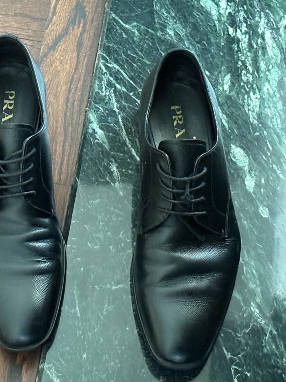 Prada Black Leather Derby Lace-Up Shoes well cared for by Fortune 500 executive